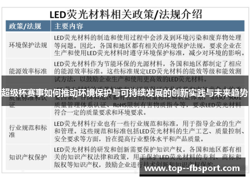 超级杯赛事如何推动环境保护与可持续发展的创新实践与未来趋势